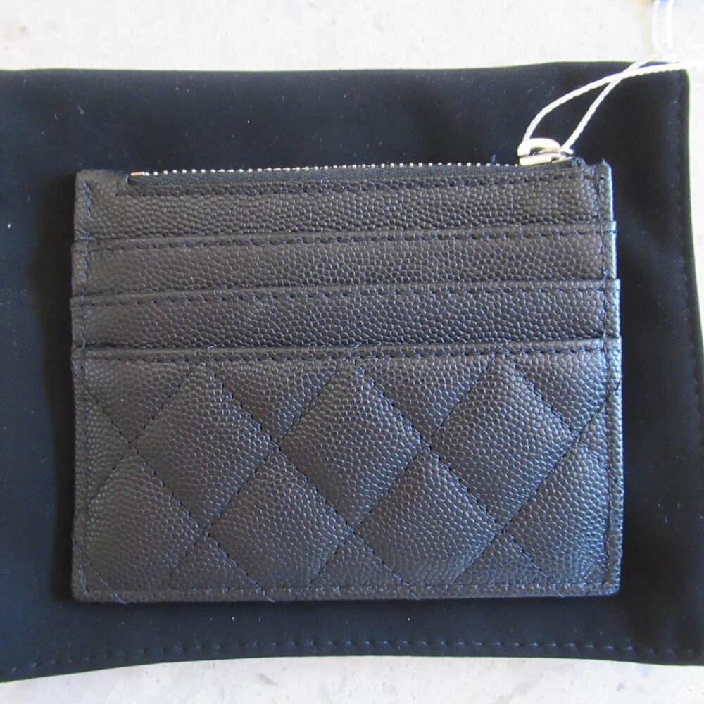 AUTHENTIC Chanel black Caviar Classic White Quilted Zip Coin Card Holder Wallet - Picture 9 of 16